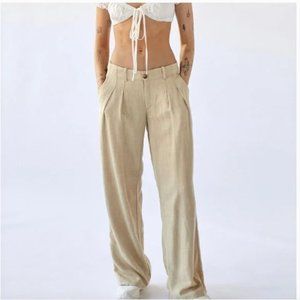 NWOT Urban Outfitters Martina Linen Low-Rise Cream Trouser Pant